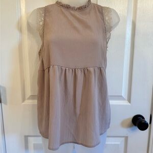 Monteau Taupe Sleeveless Blouse with Lace